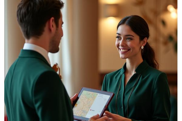 Ein freundlicher Hotel-Concierge mit Schweizer Charme im Gespräch mit einem Gast