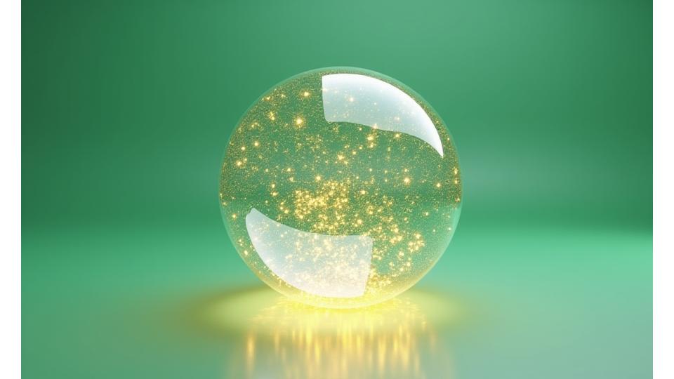 Eine schützende Kugel aus vernetzten Linien umgeben eine Gruppe digitaler Datenpunkte, symbolisiert Sicherheit und Verbindung.