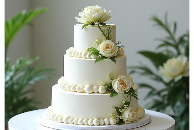 Wunderschön dekorierte, mehrstöckige Hochzeitstorte