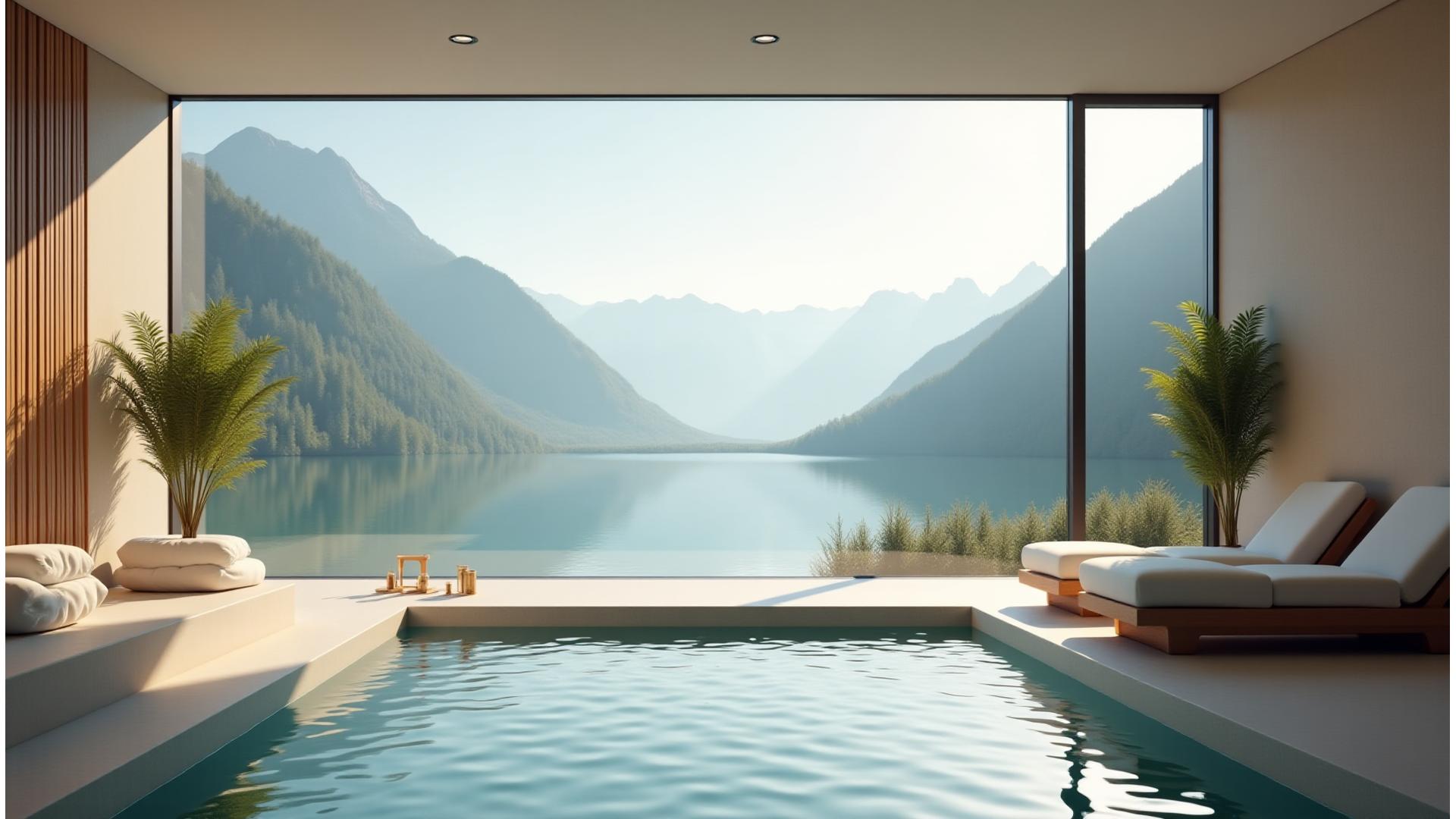 Exklusiver Spa-Bereich mit Panoramablick auf den Vierwaldstättersee und alpine Atmosphäre.