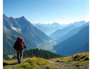 Wanderer mit Blick auf die Schweizer Alpen.
