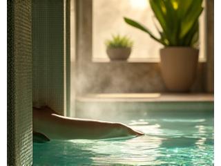 Person entspannt im Spa-Bereich nach einem Arbeitstag.